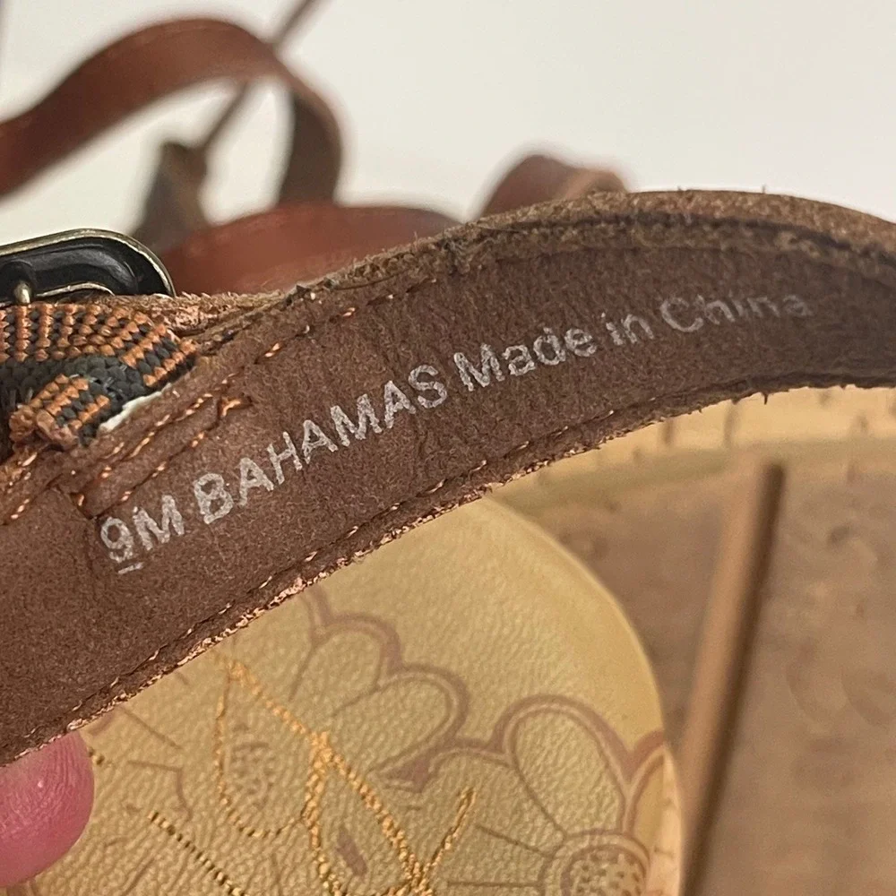 Blowfish Malibu Bahamas Brown Strappy Cork Platform Wedge Sandals Womens 9M